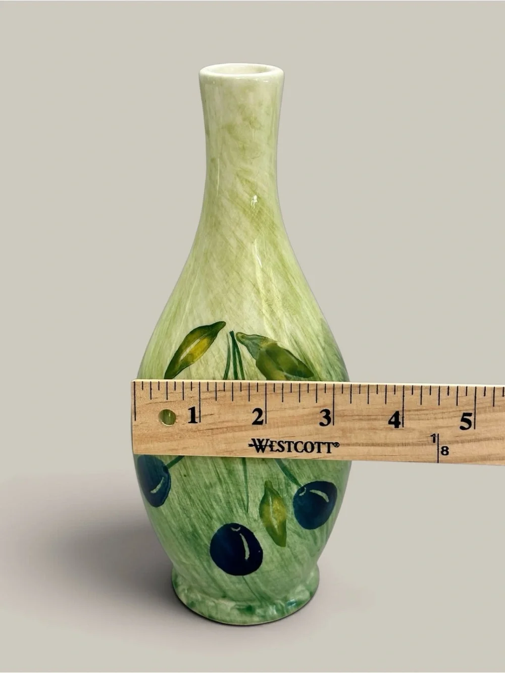 JRM Ceramica Italy Hand Painted Ceramic Vase Cherries Pepper Green Pottery